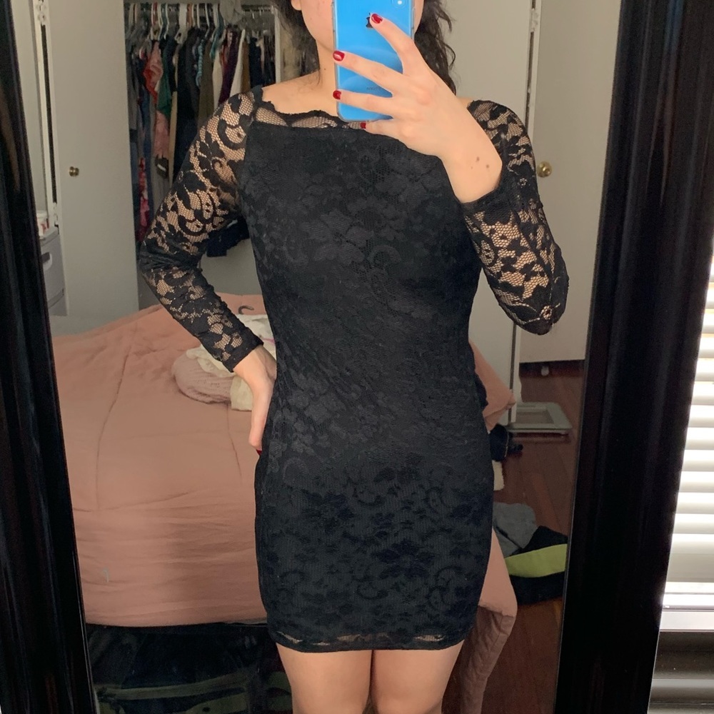 ASOS long sleeve black lace bodycon dress